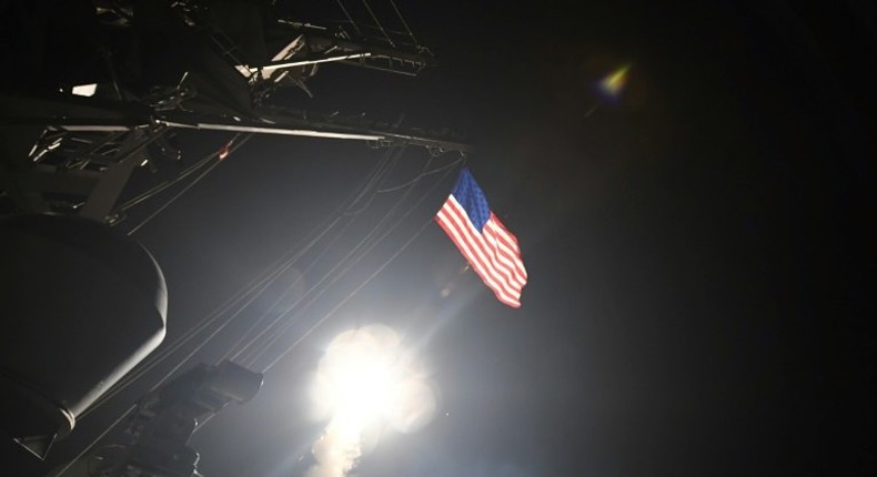 The guided-missile destroyer USS Porter launches Tomahawk missiles during military operations in the Mediterranean Sea, April 7, 2017