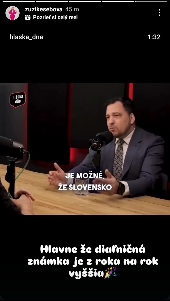 Zuzana Kubovčíková Šebová si neodpustila uštipačný komentár o diaľničných známkach na Slovensku. 