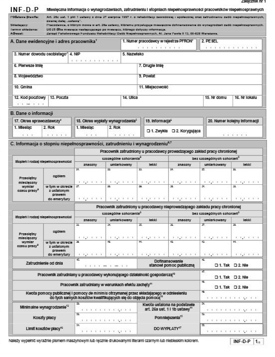Formularz INF-D-P (fragment)