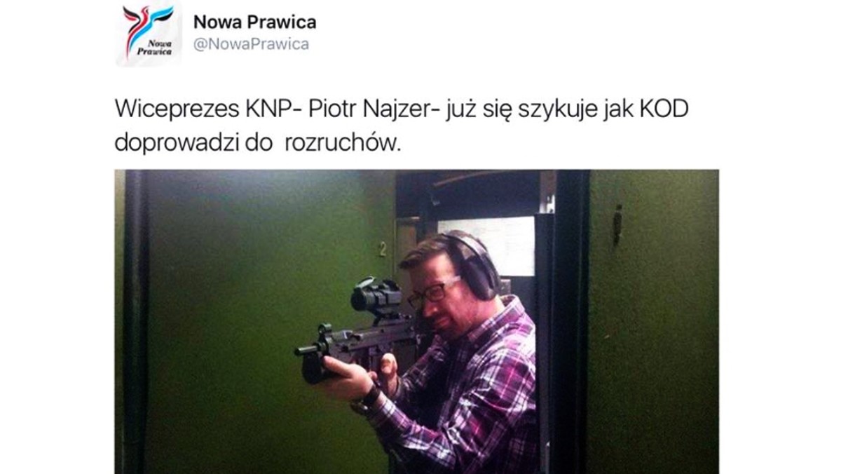 Piotr Najzer, wiceprezes Kongresu Nowej Prawicy wdał się w sieciową kłótnię z posłem PO Pawłem Olszewskim. Powodem stał się internetowy wpis, z którego można wywnioskować chęć strzelania do działaczy Komitetu Obrony Demokracji.