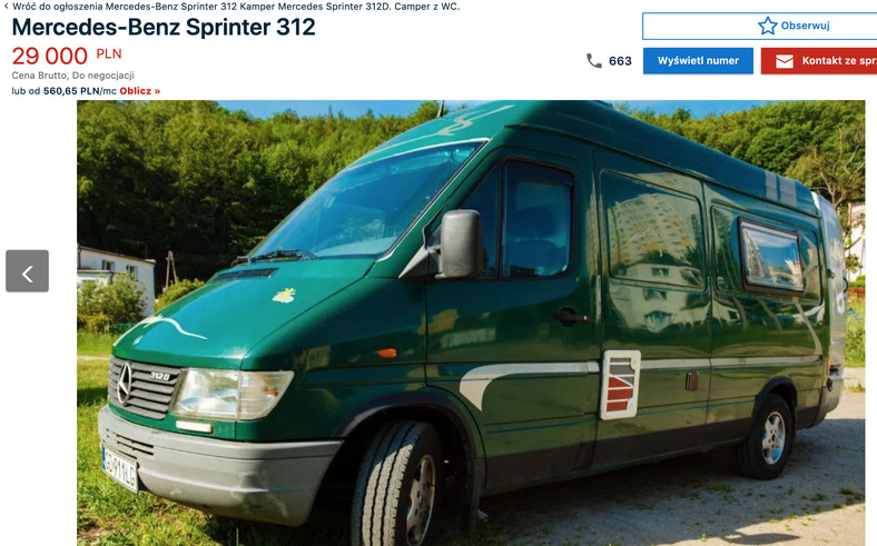 Oferta: Mercedes Sprinter 312 za 29 000 zł – 5 miejsc z toaletą i prysznicem