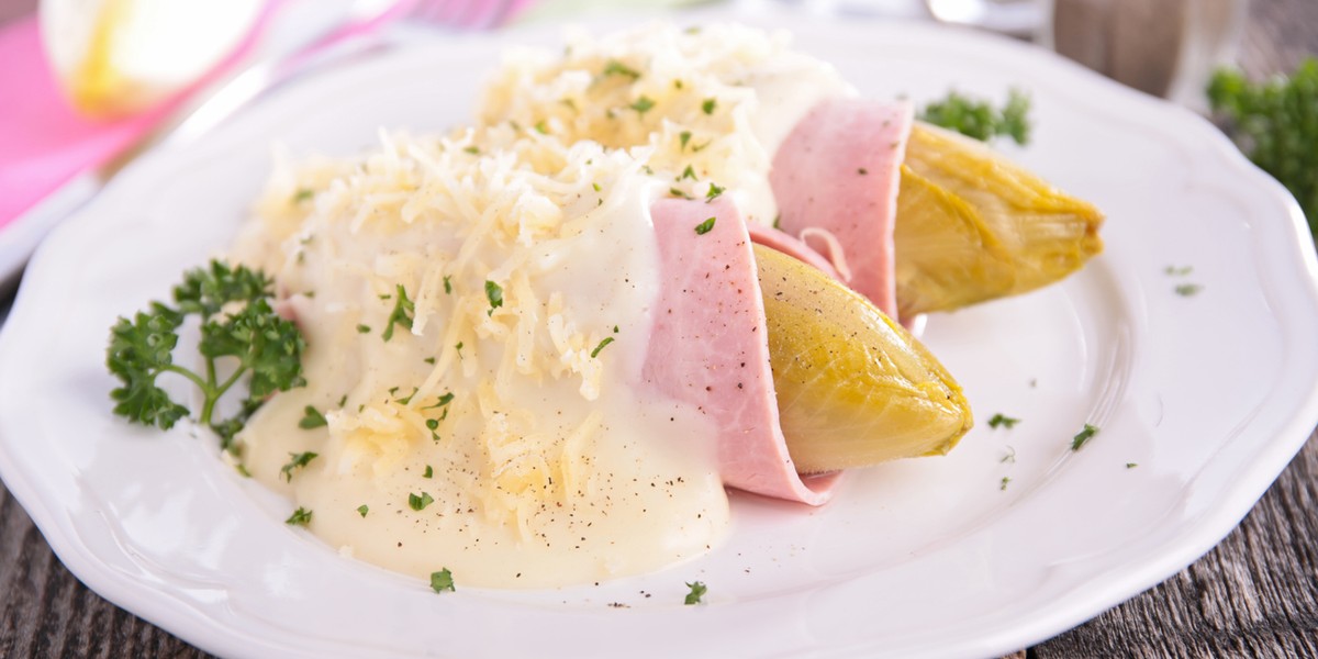 baked chicory with ham and cream