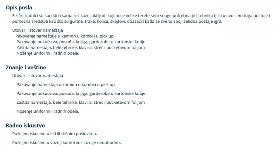 Jedan od oglasa kojim se traži fizički radnik