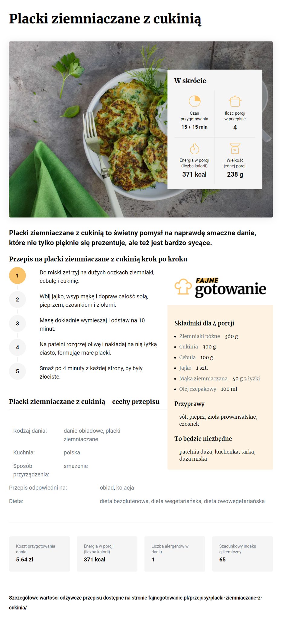 Placki ziemniaczane z cukinią