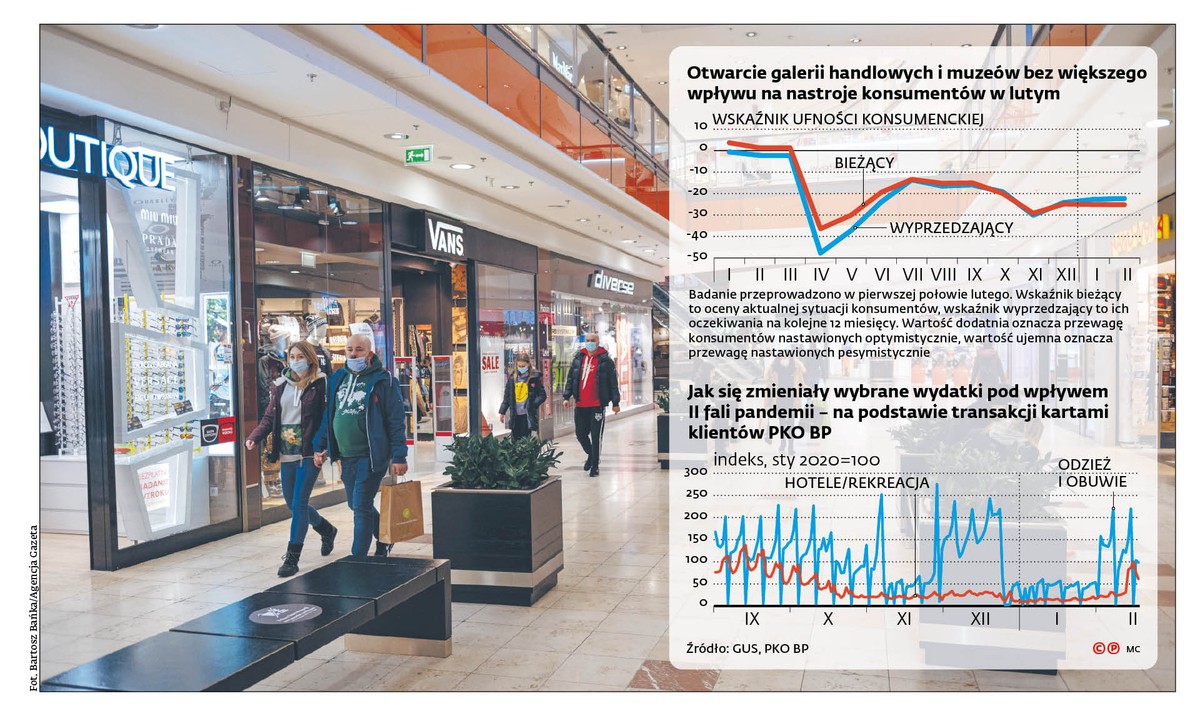 Otwarcie galerii handlowych i muzeów bez większego wpływu na nastroje konsumentów w lutym