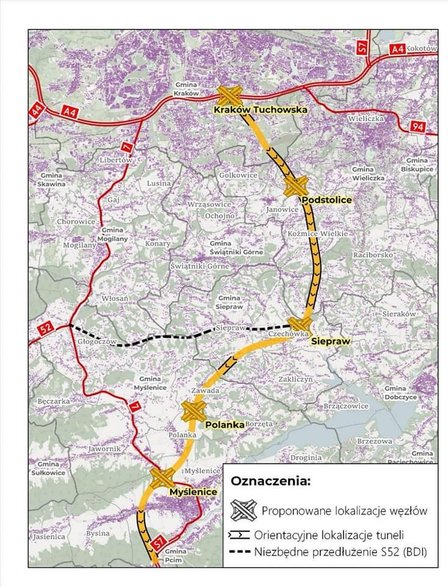 Wariant pomarańczowy S7 Kraków-Myślenice