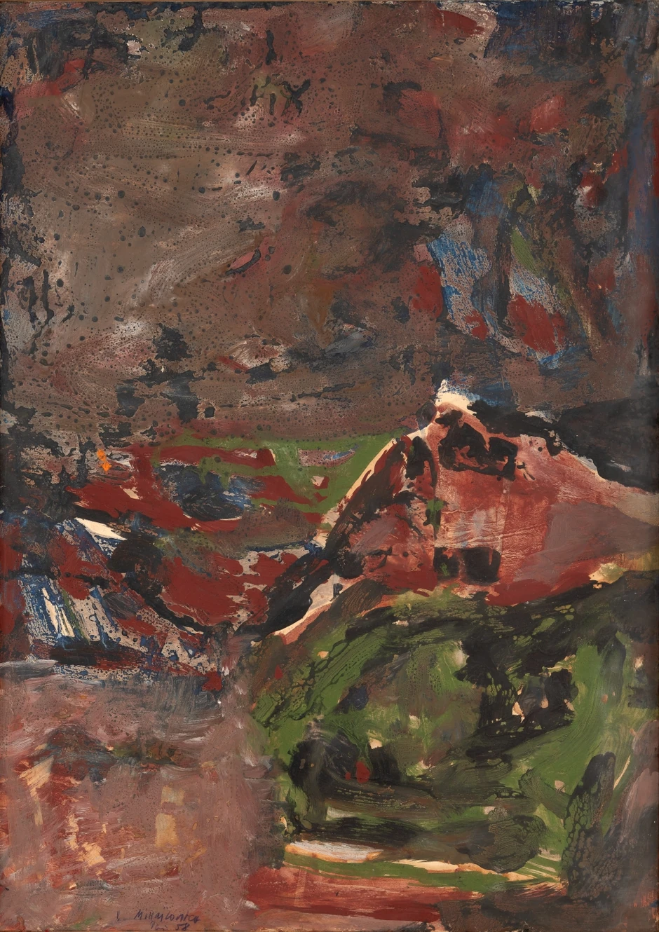 MIHAILOVIC Kompozicija, 1958, kombinovana tehnika na papiru kaširanom na platno, 75x53cm 