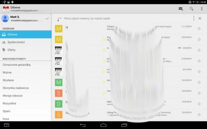Skrzynka odbiorcza Gmail w aplikacji