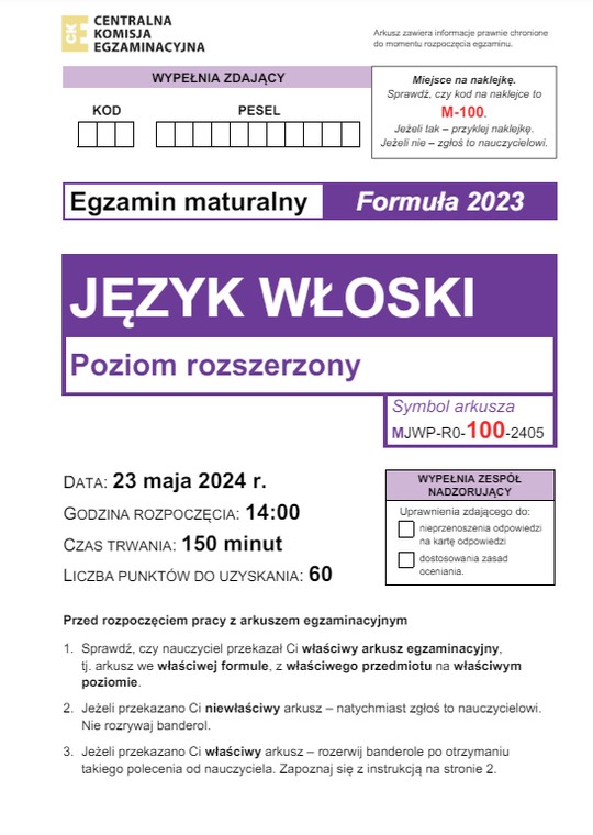 Matura 2024. Co było na egzaminie z włoskiego? [ARKUSZE CKE]