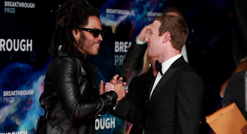 Mark Zuckerberg and Lenny Kravitz at the 8th annual Breakthrough Prize Awards