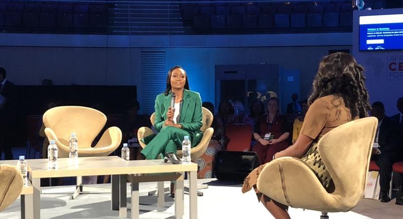 A conversation with “women on boards starting with Bella Disu, the Executive Vice Chairman @GloWorld and Director, Julius Berger Nigeria at the Africa CEO Forum 2019 (Twitter/DidiAkin)