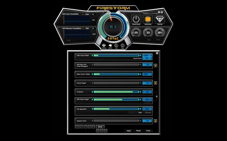 Firestorm, program firmy Zotac służący do podkręcania kart graficznych