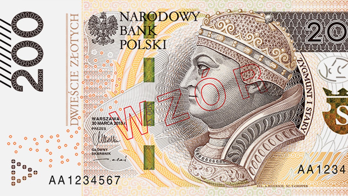 Nowy, zmodernizowany banknot o nominale 200 zł wszedł w piątek do obiegu. Projekt graficzny banknotu (zaprojektowany przez Andrzeja Heidricha) nie zmienił się, ale Narodowy Bank Polski zastosował nowe, bardziej zaawansowane zabezpieczenia - różnice są dobrze widoczne gołym okiem. Wprowadzono też dodatkowe ułatwienia dla osób niewidomych.