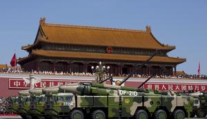 Chinese military vehicles carrying DF-21D anti-ship ballistic missiles, potentially capable of sinking a U.S. Nimitz-class aircraft carrier in a single strike, drive past the Tiananmen Gate during a military parade to mark the 70th anniversary of the end of World War Two on September 3, 2015, in Beijing, China.Andy Wong - Pool /Getty Images