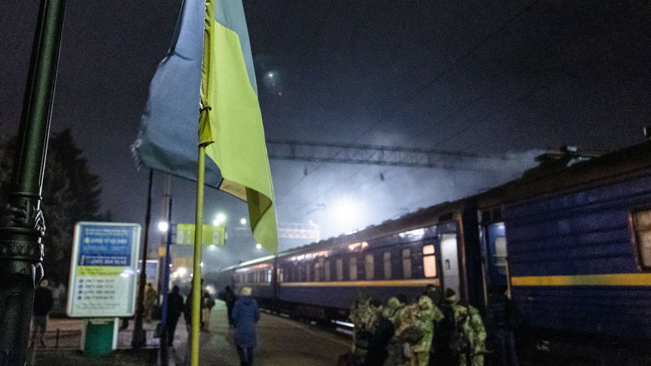 Ukraiński pociąg na peronie, 30 stycznia 2023 r.