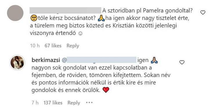 Berki Mazsi bevallotta, Hódi Pamelára gondolt az Instagram Sztorijában látható videón