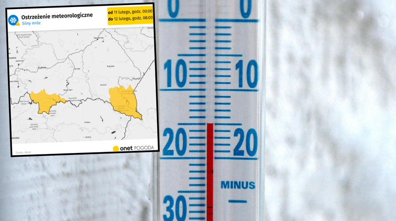 IMGW ostrzega przed silnym mrozem. Południe Polski zagrożone niebezpieczną pogodą (mapa: IMGW)