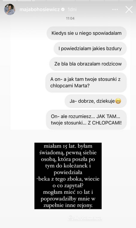 Wspomnienia ze spowiedzi na Instagramie Mai Bohosiewicz