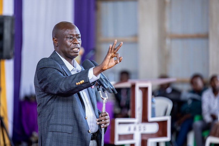 Deputy President Rigathi Gachagua speaking at Kaelo Methodist Church in Igembe, Meru County on October 1, 2023