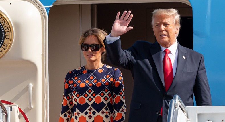 Donald Trump and Melania Trump exit Air Force One at the Palm Beach International Airport on the way to Mar-a-Lago Club on January 20.
