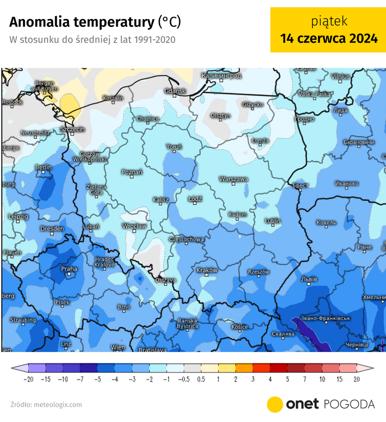W piątek utrzyma się nad Polską ujemna anomalia temperatury