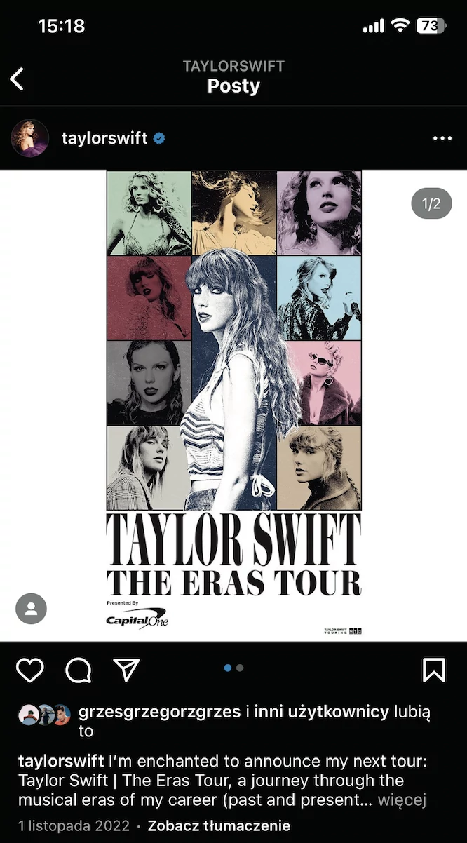 Swift w social mediach nagłaśniała również swoją trasę koncertową Eras Tour.
