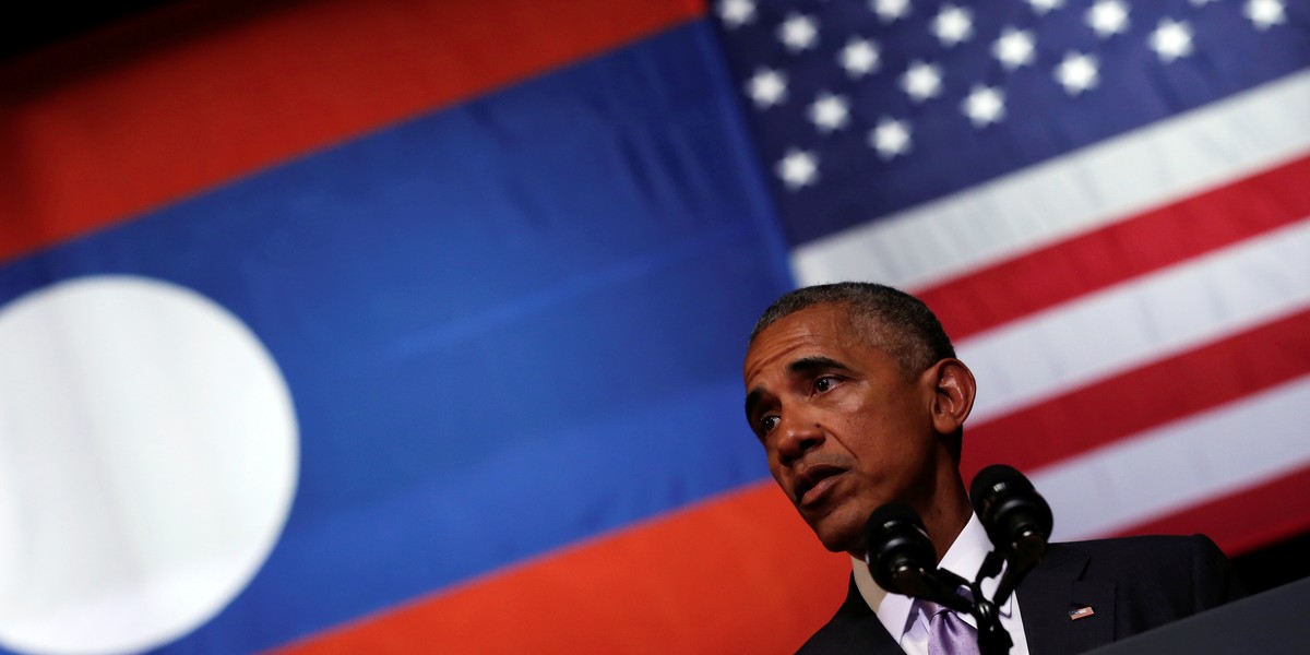 Barack Obama delivers an address at the Lao National Cultural Hall, on the sidelines of the ASEAN Summit, in Vientiane, Laos, September 6, 2016.