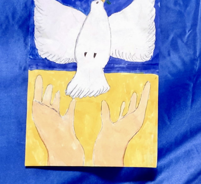Rysunek 9 letniego Andrzeja Chmielnickiego - Gołąb pokoju. "Chcę pokoju!"