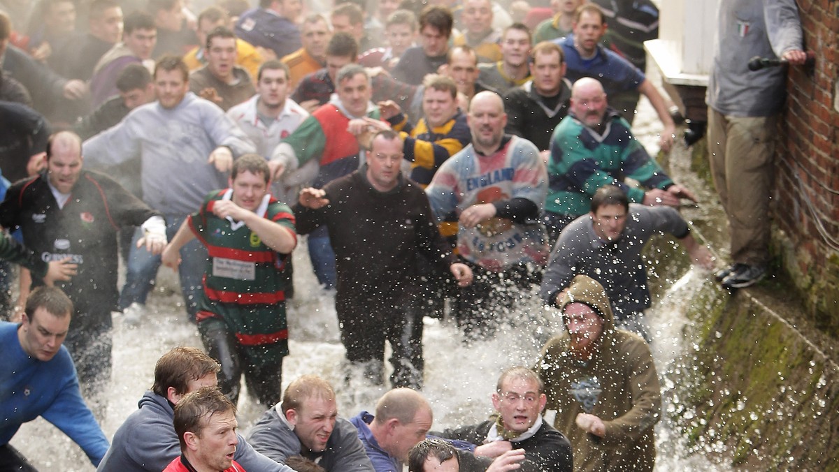 Enthusiasts Participate In The Royal Shrovetide Football Match