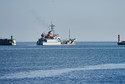 Zbiornikowiec ORP Bałtyk wychodzi z portu wojennego w Gdyni na międzynarodowe ćwiczenia "Anakonda-14"
