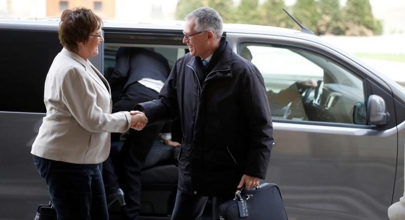 German Economy and Energy Minister Brigitte Zypries welcomes Peugeot chief executive Carlos Tavares for talks on the planned takeover of General Motors' European subsidiary Opel by the French carmaker