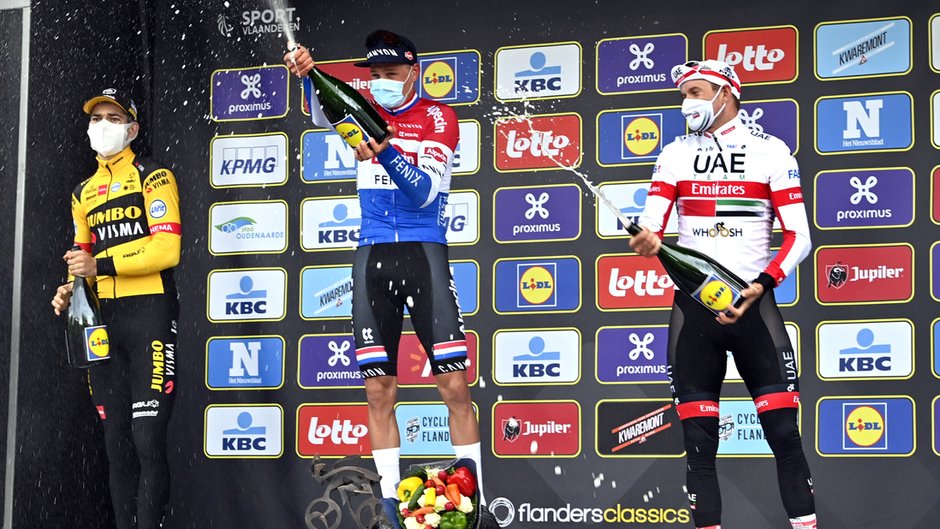 Na podium: Wout Van Aert, Mathieu van der Poel, Alexander Kristoff