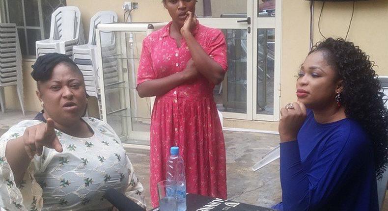 Ronke Oshodi Oke and Kemi Afolabi on the movie set