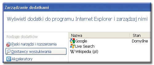 Funkcje dodatkowe pozwalają na rozbudowę przeglądarek. Internet Explorer może na przykład obsługiwać wiele wyszukiwarek