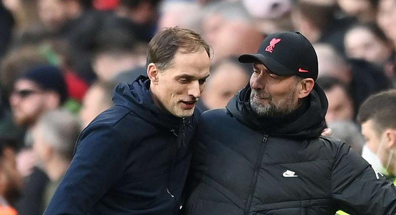 Jurgen Klopp with sacked Chelsea boss Thomas Tuchel