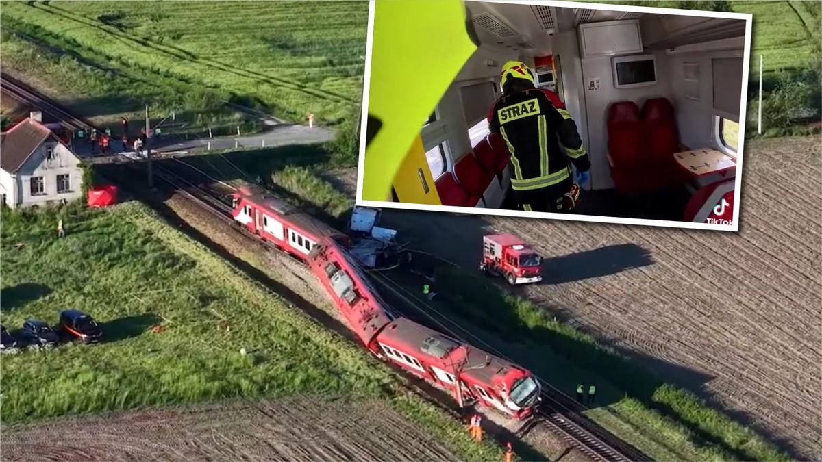 Widać każdy ruch strażaków. Nagranie z akcji sekundy po katastrofie kolejowej. 