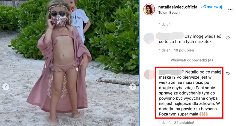 Córka Natalii Siwiec nosi maseczkę na plaży