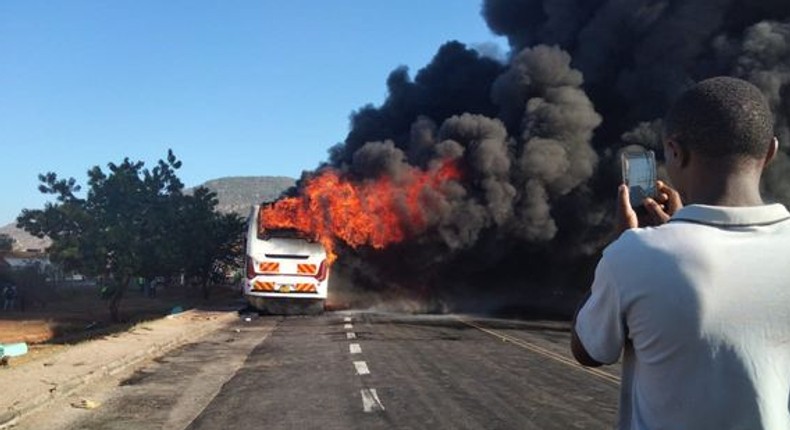 Mombasa bound bus catches fire