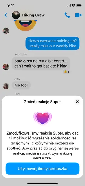 Reakcja &quot;super&quot; na Messengerze (iOS)