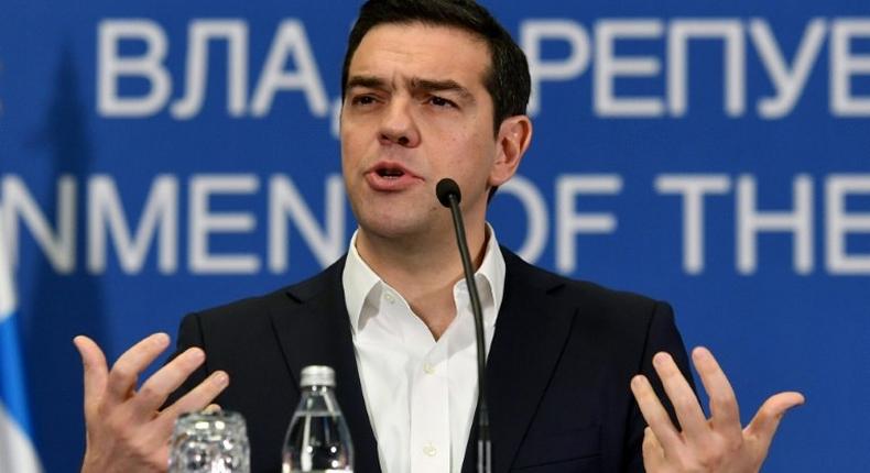 Greek Prime Minister Alexis Tsipras speaks during a press conference with his Serbian counterpart after their meeting in Belgrade on January 31, 2017