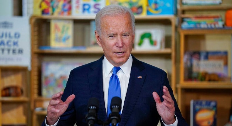 President Joe Biden speaks during a visit to the Capitol Child Development Center, Friday, Oct. 15, 2021, in Hartford, Conn.
