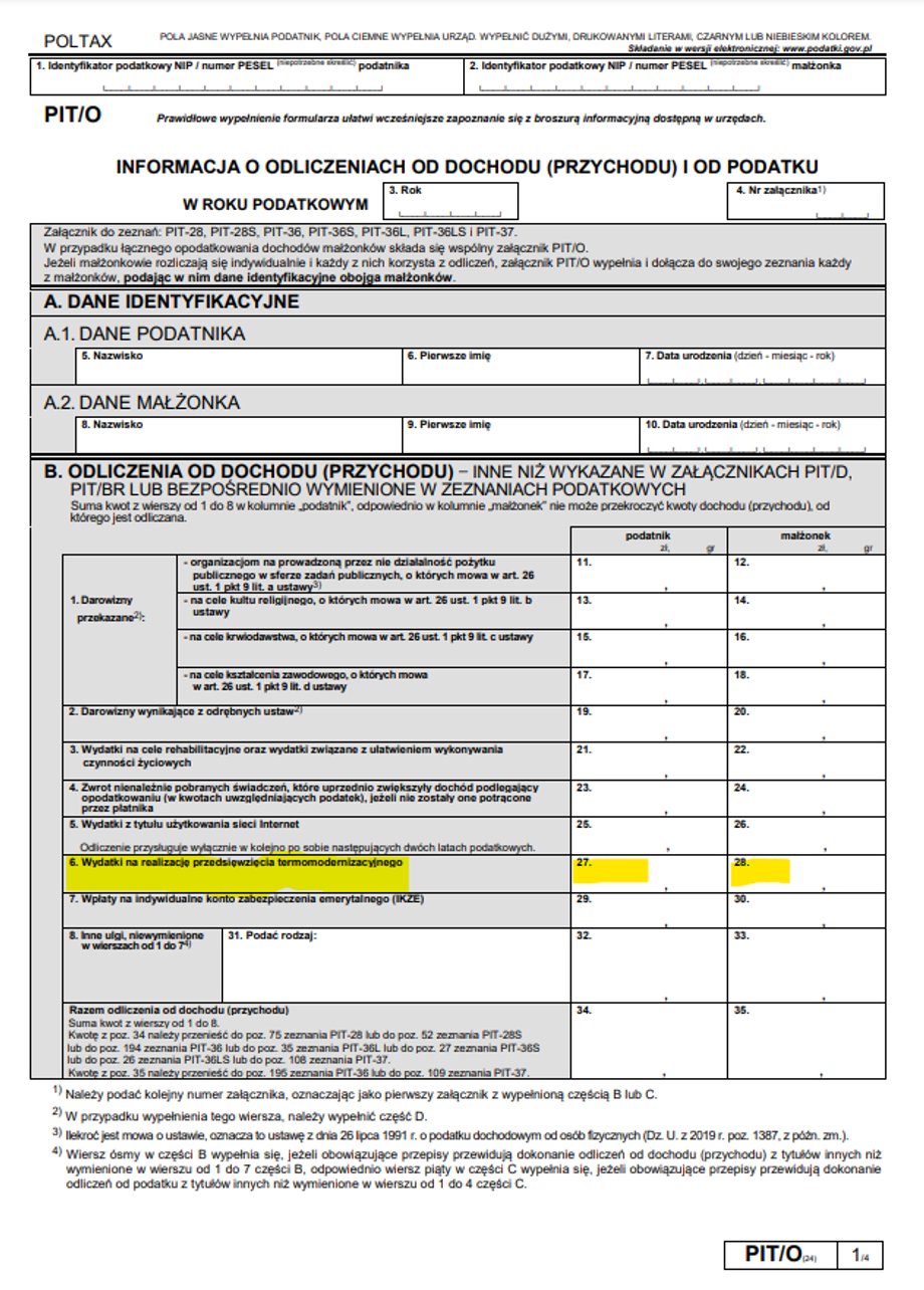 Koszty wpisuje się w części B. załącznika PIT/O, w polu 33. po stronie podatnika oraz 34. po stronie małżonka.