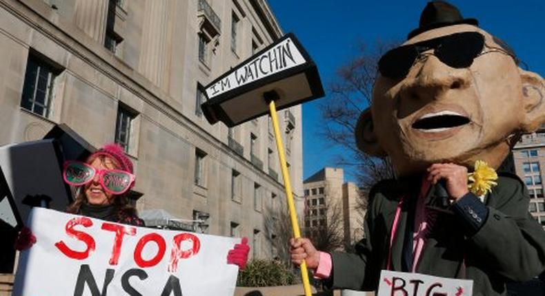Protest against the phone spying program in Washington, January 17, 2014.