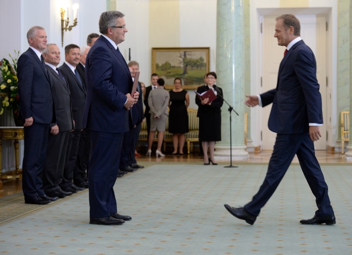 Uroczystość przyjęcia przez prezydenta RP dymisji Rady Ministrów w Pałacu Prezydenckim w Warszawie