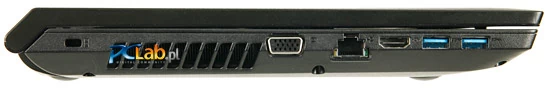 Lewa strona: VGA, RJ45, HDMI, dwa USB 3.0