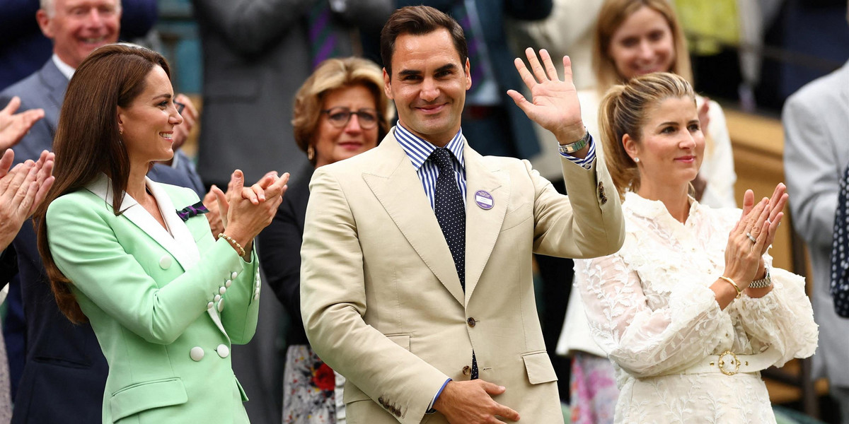 Roger Federer z żoną i księżna Kate.