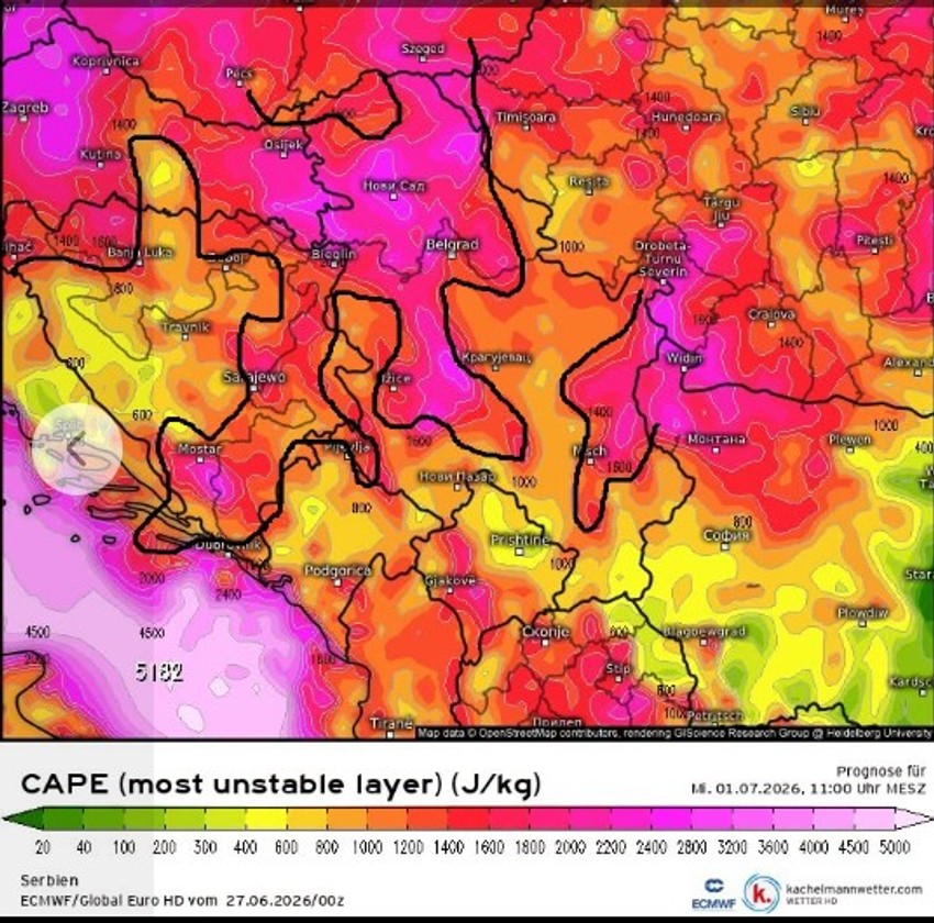 Visoke CAPE vrednosti u sredu 