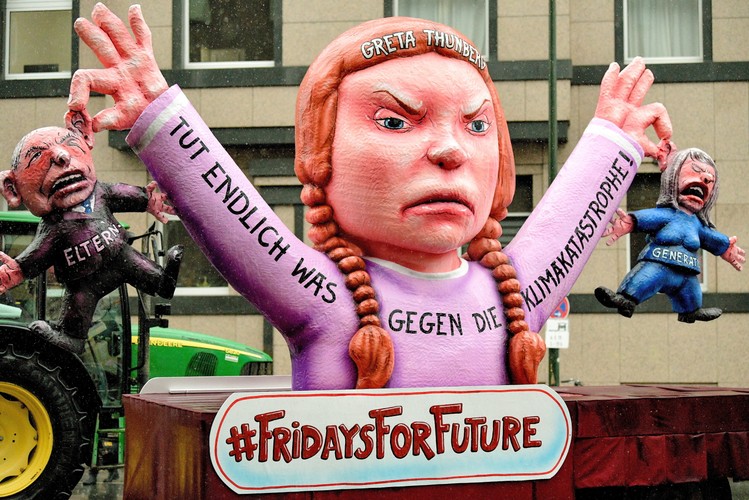 Karykatura szwdzkiej aktywistki klimatycznej Grety Thunberg