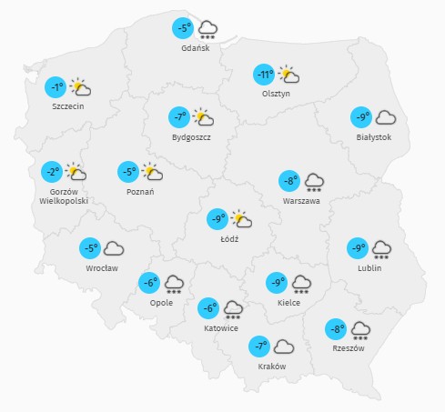 Prognoza maksymalnej temperatury w piątek 12 lutego