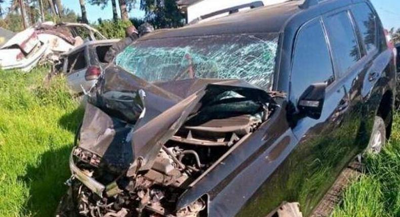 The car in which Jubilee Party Secretary-General Raphael Tuju was travelling in when he was involved in an accident along the Nairobi-Nakuru Highway on February 12, 2020